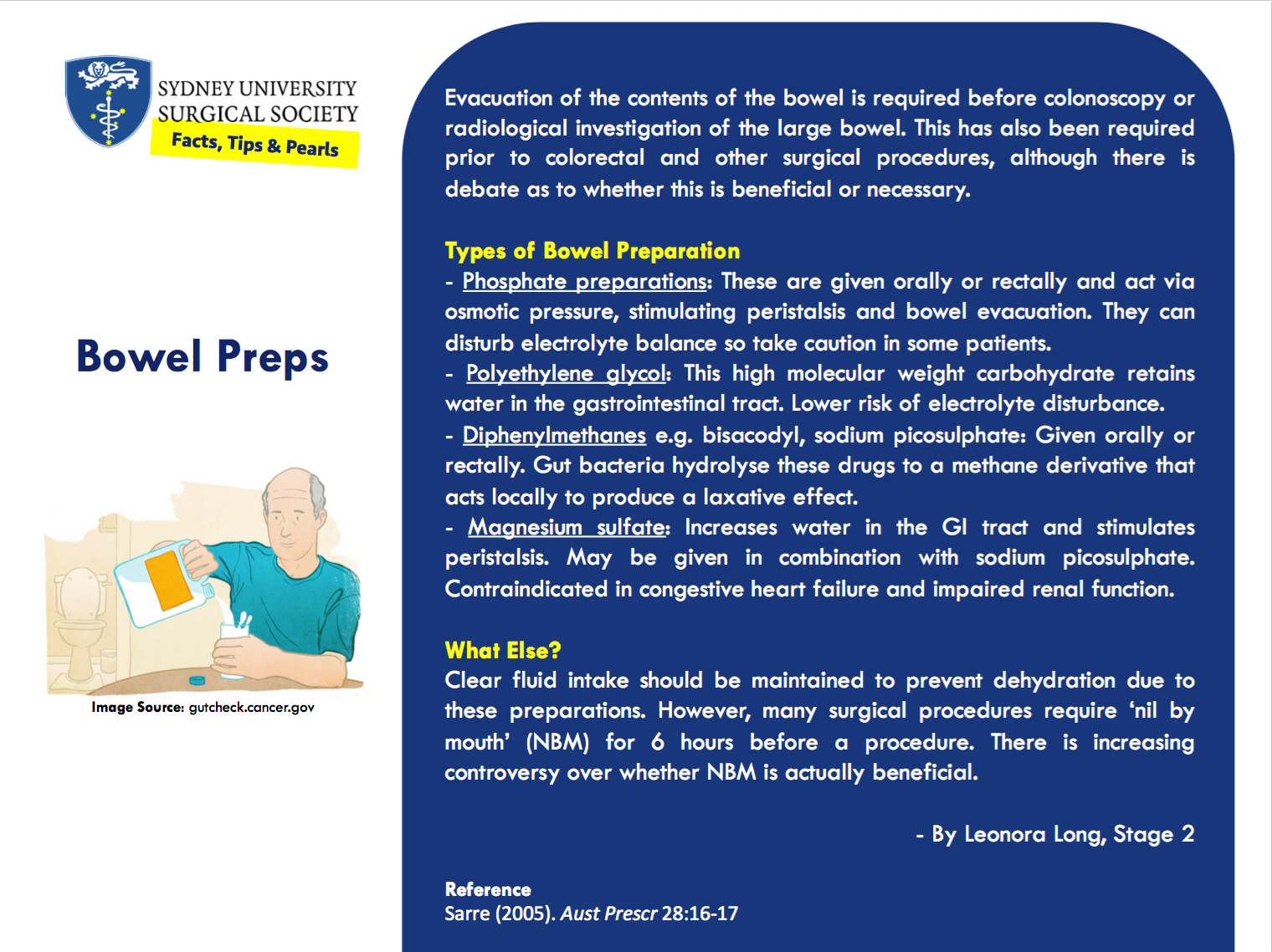 Text summarising the types of bowel preparations used in endoscopic and some surgical procedures